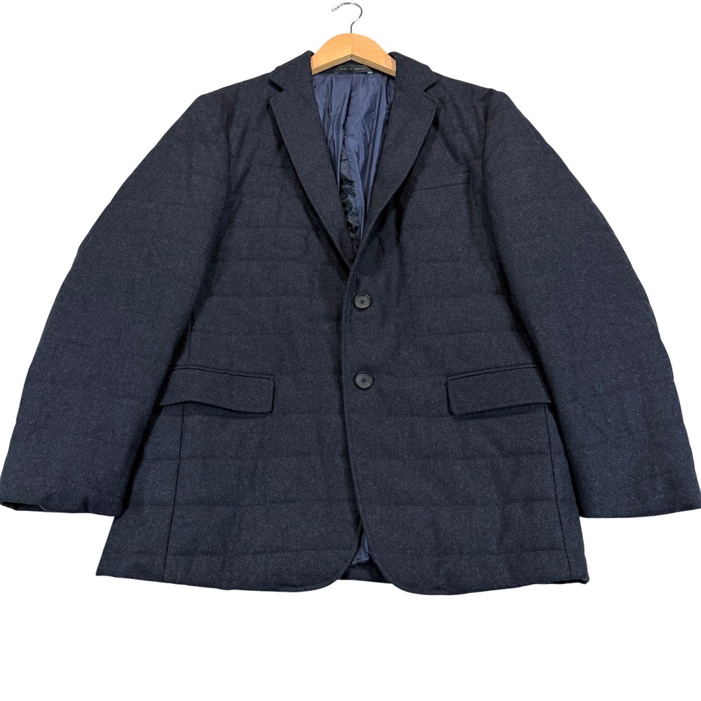 Hugo Boss Men 36R Navy Blue Wool Blend Quilted 2-Button Puffer Blazer Sport Coat